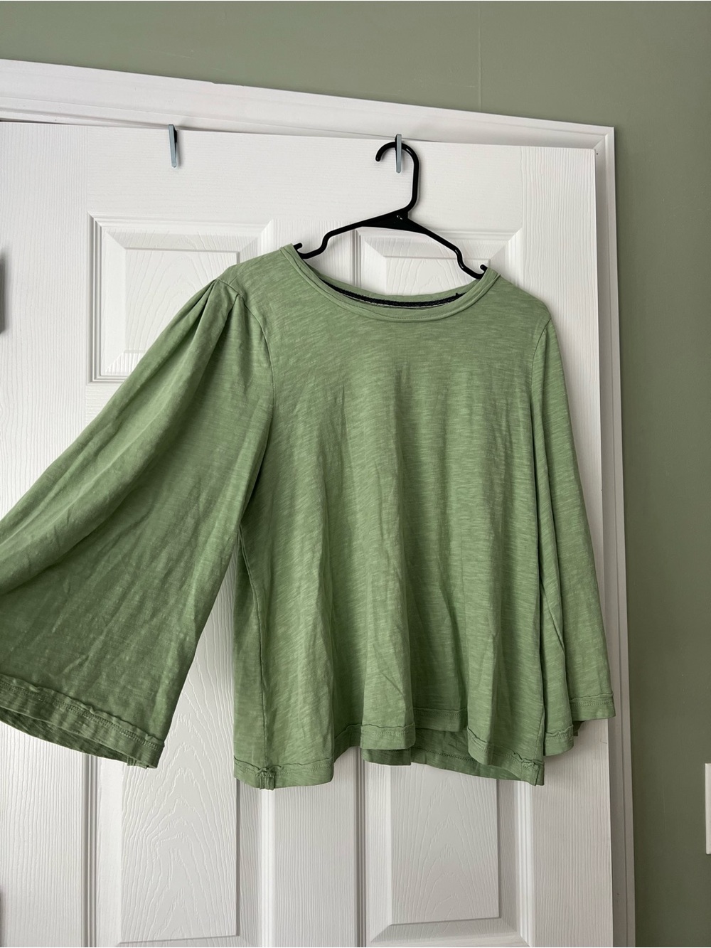 Anthropologie Sage Green Bell Sleeve Long Sleeve Top